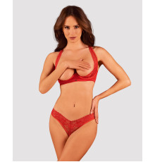 Комплект білизни Obsessive Lacelove cupless 2-pcs set XS/S Red, відкритий доступ, відкриті груди