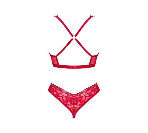 Комплект білизни Obsessive Lacelove cupless 2-pcs set XS/S Red, відкритий доступ, відкриті груди