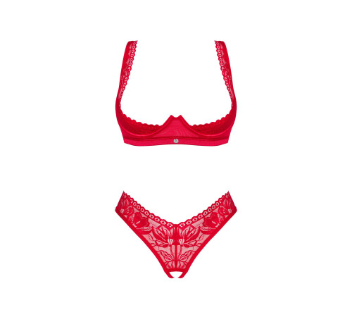 Комплект білизни Obsessive Lacelove cupless 2-pcs set XS/S Red, відкритий доступ, відкриті груди