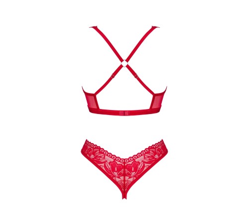 Комплект білизни Obsessive Lacelove cupless 2-pcs set XL/2XL Red, відкритий доступ, відкриті груди