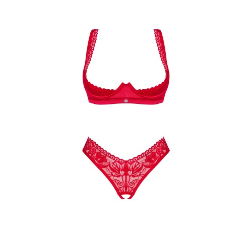 Комплект білизни Obsessive Lacelove cupless 2-pcs set XL/2XL Red, відкритий доступ, відкриті груди