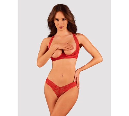 Комплект білизни Obsessive Lacelove cupless 2-pcs set XL/2XL Red, відкритий доступ, відкриті груди