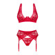 Комплект білизни Obsessive Lacelove cupless 3-pcs set M/L Red, бюстгальтер, стрінги, пояс для панчіх