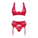 Комплект білизни Obsessive Lacelove cupless 3-pcs set XL/2XL Red, бюстгальтер, стрінги, пояс для пан