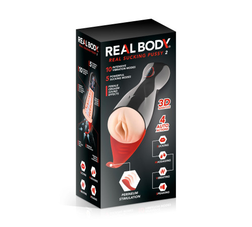 Преміум-вібромастурбатор Real Body - Real Sucking Pussy 2, всмоктування, звук, стимуляція промежини