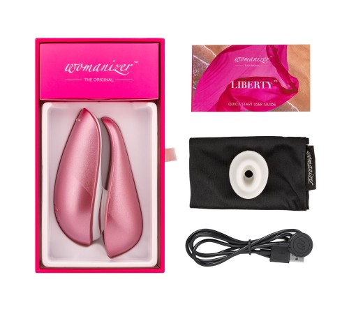 Вакуумний кліторальний стимулятор Womanizer Liberty Pink, магнітна кришка, 2 насадки