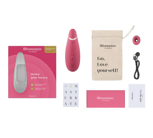 Вакуумний кліторальний стимулятор Womanizer Premium 2 - Raspberry, функції Autopilot та Smart Silenc