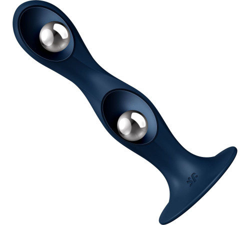 Дилдо Satisfyer Double Ball-R Dark Blue, унісекс, рухомі кульки всередині, на присосці