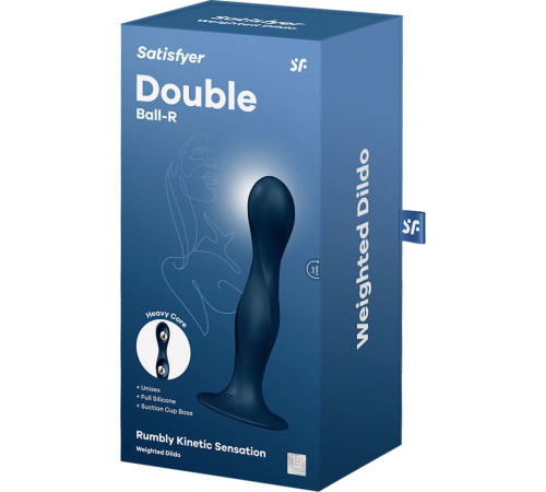 Дилдо Satisfyer Double Ball-R Dark Blue, унісекс, рухомі кульки всередині, на присосці