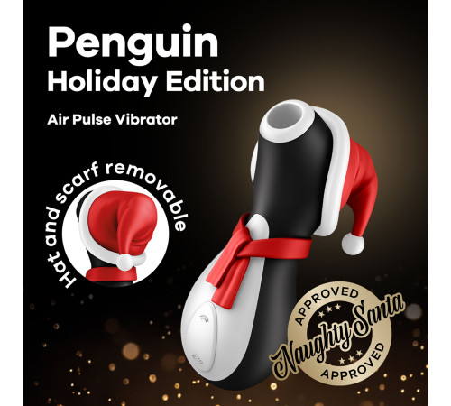 Вакуумний кліторальний стимулятор Satisfyer Penguin Holiday Edition, у шапочці та шарфі