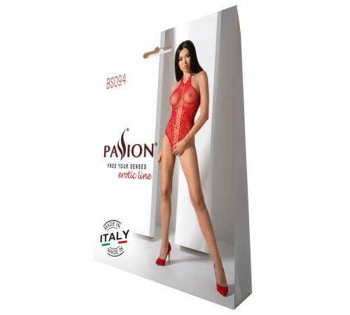 Бодістокінг з імітацією корсетної шнурівки Passion BS094 One Size, red, квітковий візерунок, з досту