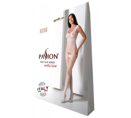 Бодістокінг з крилами Passion BS098 One Size, white, середня сітка, відкритий доступ