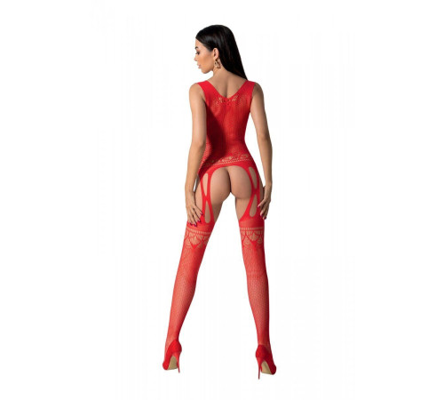 Бодістокінг з плетінням на грудях Passion BS099 One Size, red, відкритий доступ, імітація підв’язок