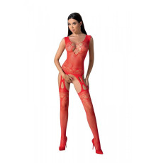 Бодістокінг з плетінням на грудях Passion BS099 One Size, red, відкритий доступ, імітація підв’язок