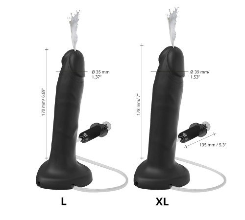 Фалоімітатор, що кінчає Strap-On-Me Squirting Cum Dildo Realistic Black, діам. 3,5 см, силікон