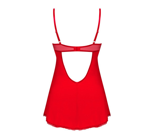 Пеньюар Obsessive Ingridia chemise & thong M/L, червоний, сорочка, стрінги