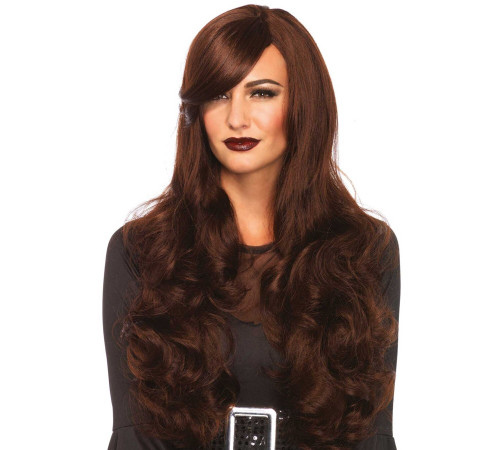 Хвиляста перука з косим чубчиком Leg Avenue Long Wavy Wig 68 см, коричнева