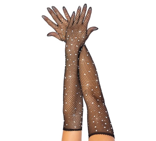 Довгі сітчасті рукавички Leg Avenue Rhinestone opera length gloves, з камінням, One Size