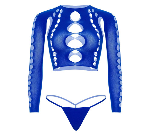 Комплект Leg Avenue Long sleeve crop top & string Royal Blue One Size, топ, стрінги