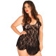 Сорочка бебі-дол Leg Avenue Rose Lace Flair Chemise Black, Queen Size