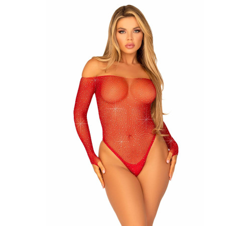 Сітчасте боді зі стразами Leg Avenue Crystalized fishnet bodysuit Red One Size