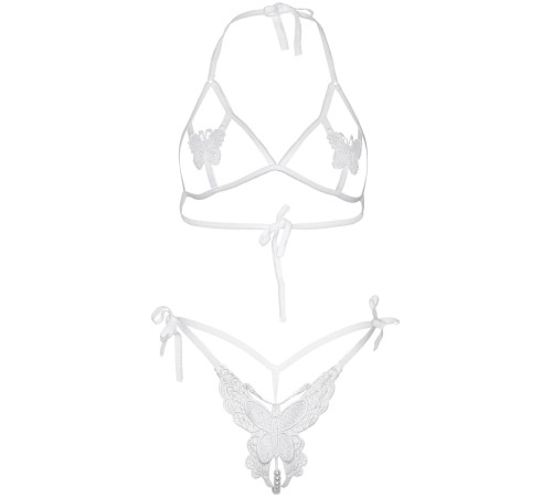 Еротичний комплект з відкритою чашкою Leg Avenue Open cup bra and pearl panty One Size White