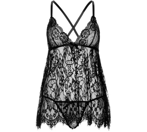 Сорочка бебі-дол Leg Avenue Floral lace babydoll & string Black S, стрінги