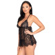 Сорочка бебі-дол Leg Avenue Floral lace babydoll & string Black M, стрінги