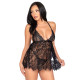 Сорочка бебі-дол Leg Avenue Floral lace babydoll & string Black M, стрінги