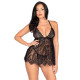 Сорочка бебі-дол Leg Avenue Floral lace babydoll & string Black M, стрінги