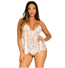 Сорочка бебі-дол Leg Avenue Floral lace babydoll & string White S, стрінги