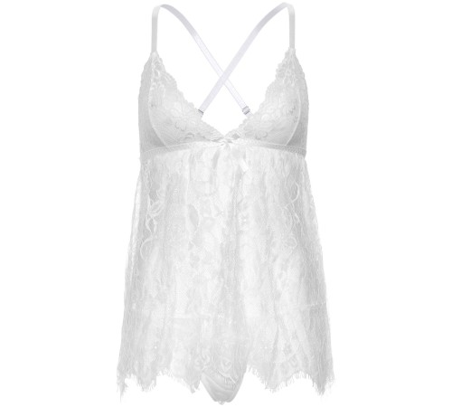 Сорочка бебі-дол Leg Avenue Floral lace babydoll & string White M, стрінги