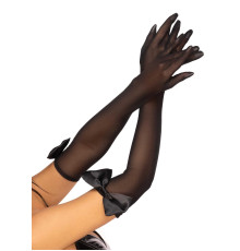 Довгі рукавички з бантом Leg Avenue Opera length bow top gloves Black, напівпрозорі