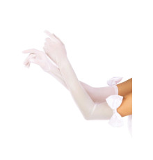 Довгі рукавички з бантом Leg Avenue Opera length bow top gloves White, напівпрозорі