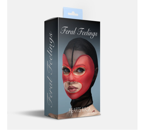 Маска серце сітка з відкритим ротом та очима Feral Feelings - Hearts Mask Black/Red