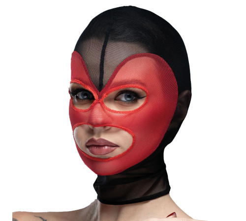 Маска серце сітка з відкритим ротом та очима Feral Feelings - Hearts Mask Black/Red