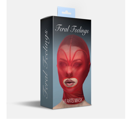 Маска серце сітка з відкритим ротом Feral Feelings - Hearts Mask Red/Red