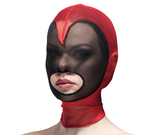 Маска серце сітка з відкритим ротом Feral Feelings - Hearts Mask Red/Black