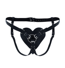 Трусики Серце для страпону з натуральної шкіри Feral Feelings - Hearts Strap-on Belt Black