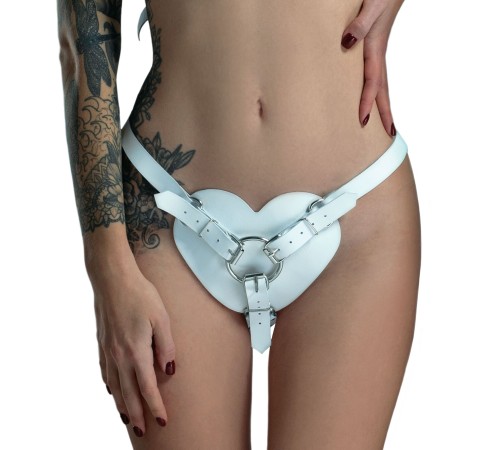 Трусики Серце для страпону з натуральної шкіри Feral Feelings - Hearts Strap-on Belt White