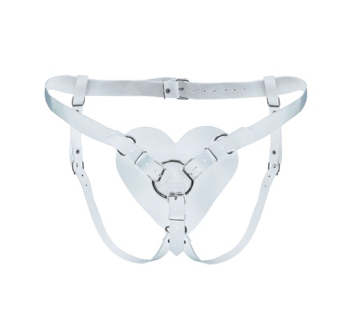 Трусики Серце для страпону з натуральної шкіри Feral Feelings - Hearts Strap-on Belt White