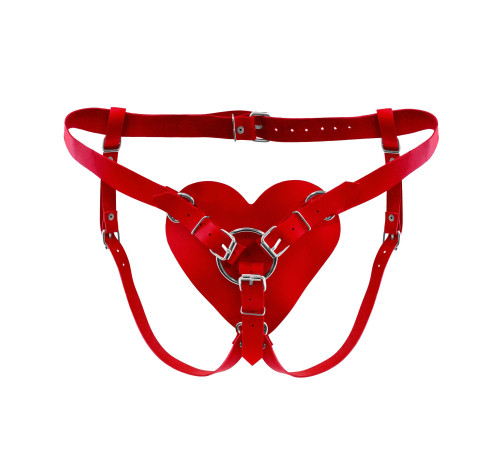 Трусики Серце для страпону з натуральної шкіри Feral Feelings - Hearts Strap-on Belt Red