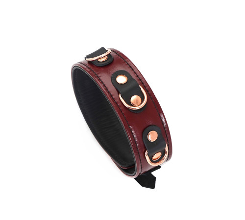 Шкіряний нашийник з повідцем Liebe Seele Wine Red Collar and Leash, 3 кільця для кріплення