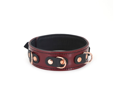 Шкіряний нашийник з повідцем Liebe Seele Wine Red Collar and Leash, 3 кільця для кріплення