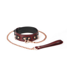 Шкіряний нашийник з повідцем Liebe Seele Wine Red Collar and Leash, 3 кільця для кріплення