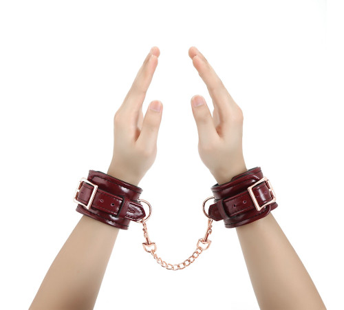 Шкіряні наручники Liebe Seele Wine Red Wrist Cuffs, знімний ланцюжок-кріплення