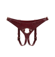 Шкіряні трусики для страпона Liebe Seele Wine Red Strap on Harness, універсальний розмір