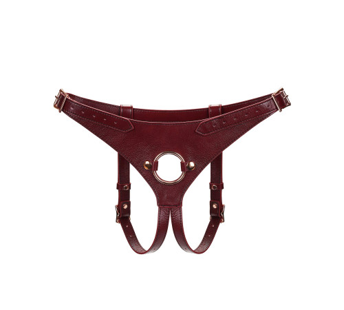 Шкіряні трусики для страпона Liebe Seele Wine Red Strap on Harness, універсальний розмір