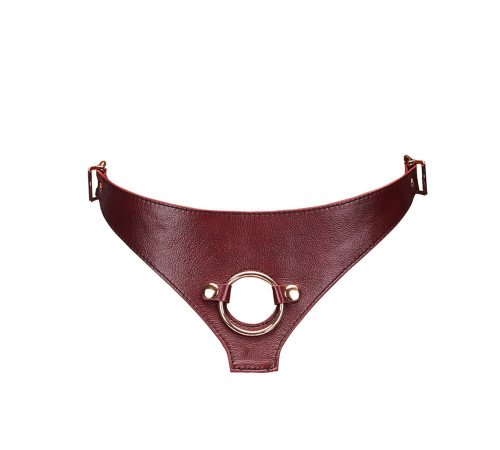 Шкіряні трусики для страпона Liebe Seele Wine Red Strap on Harness, універсальний розмір