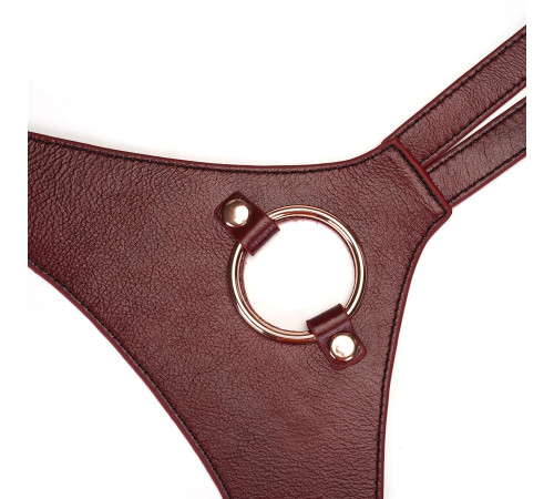 Шкіряні трусики для страпона Liebe Seele Wine Red Strap on Harness, універсальний розмір